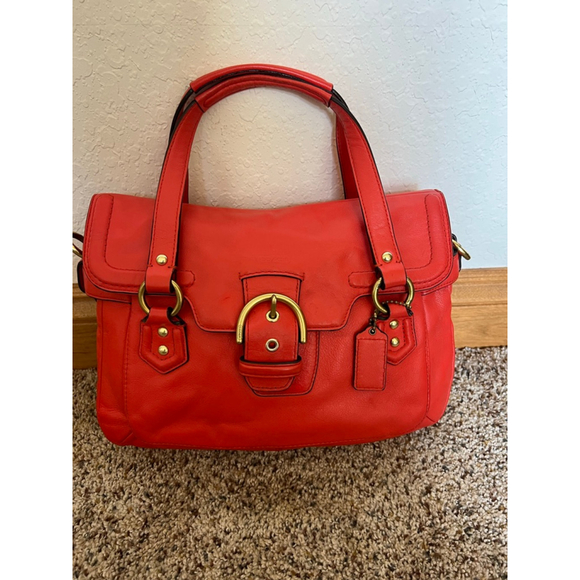 Women's Coach Red Leather Satchel Handbag One Size Gold Hardware - Picture 1 of 6